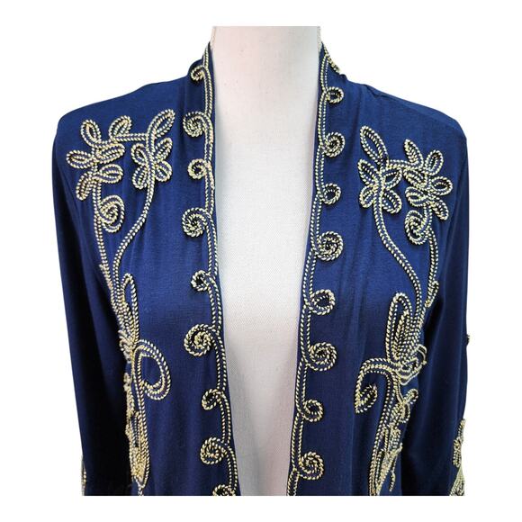 Objects D’Art Jacket Women MEDIUM Navy Blue Soutache Gold Trim Boho Cardigan - Picture 6 of 15